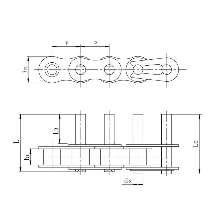 Slabhraí iompair pháirc ghearr bioráin leathnaithe